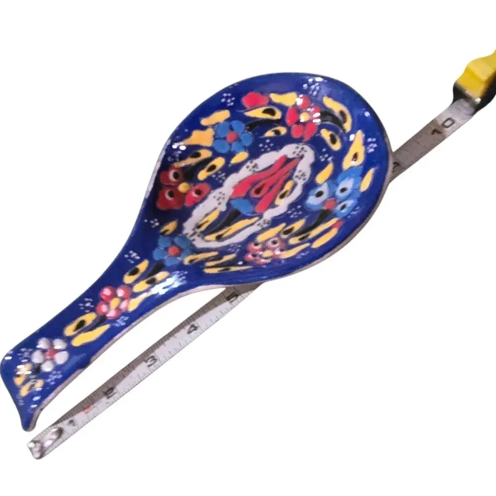 Ceramic Blue Floral Spoon Rest Hand Painted Turkish Kitchen Utensil Holder